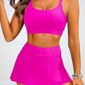 Vibrant Pink Sports Bra and Skirt Set